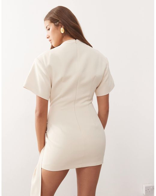 Lioness Natural Martini Structured High Neck Drape Waist Metal Hardware Detail Mini Dress