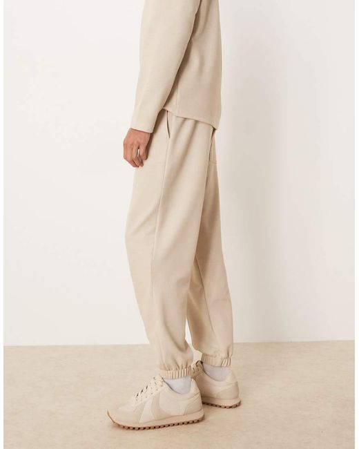 ASOS Natural Co-ord Pique Tapered jogger With Pin Tuck for men