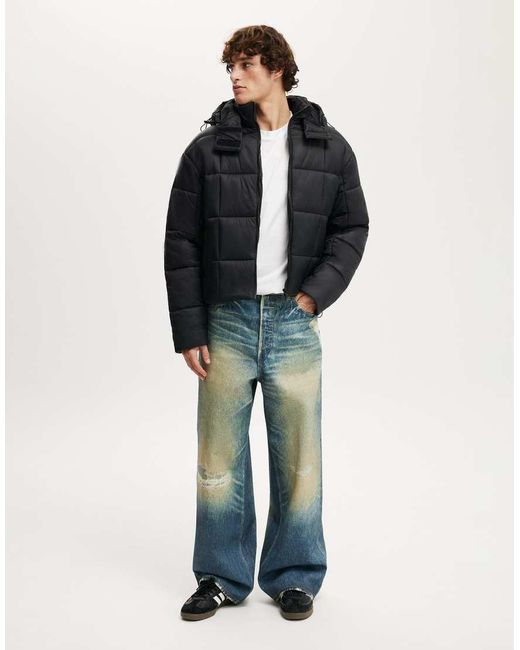 Cotton On Blue Cropped Puffer Jacket for men