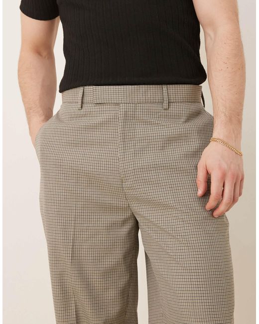 ASOS – schmal zulaufende, elegante oversize-hose mit kleinem karomuster in Natural für Herren