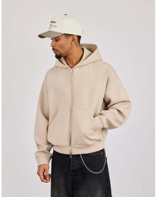CERNUCCI Natural Double Knit Zip Through Boxy Hoodie for men