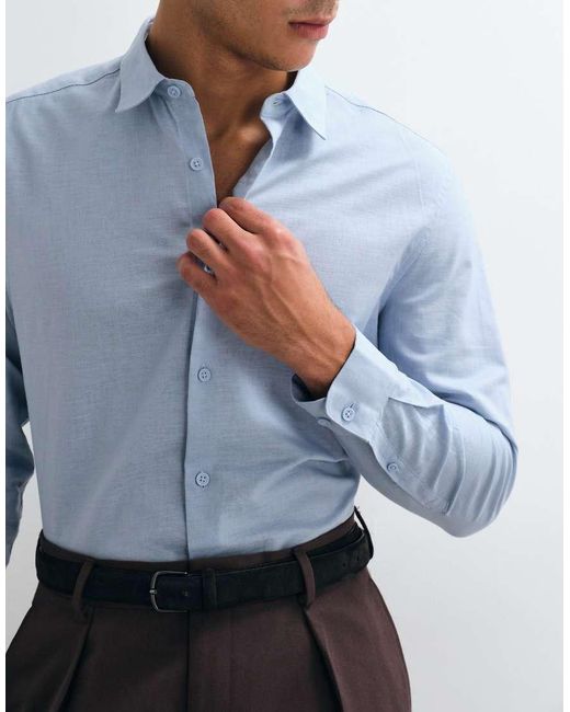 ASOS Blue Regular Fit Smart Linen Blend Shirt for men