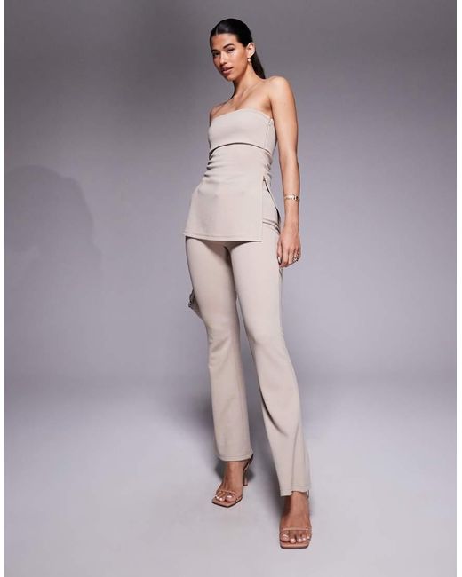 Top Largo Con Escote Palabra De Honor Plegado De Punto De Sarga De (Parte De Un Conjunto)-Neutro ASOS de color Natural