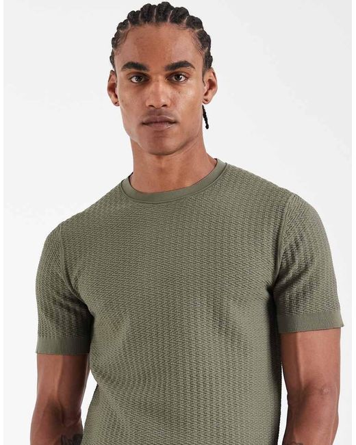 River Island Green Textured Muscle Fit T-Shirt for men