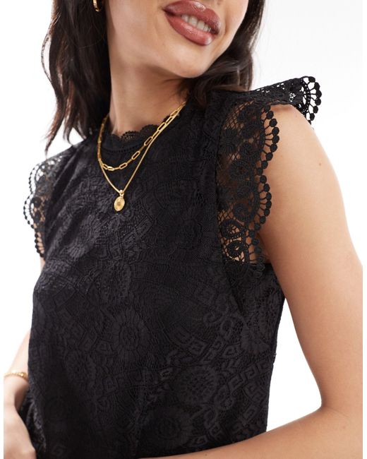 Pieces Black High Neck Sleeveless Lace Top