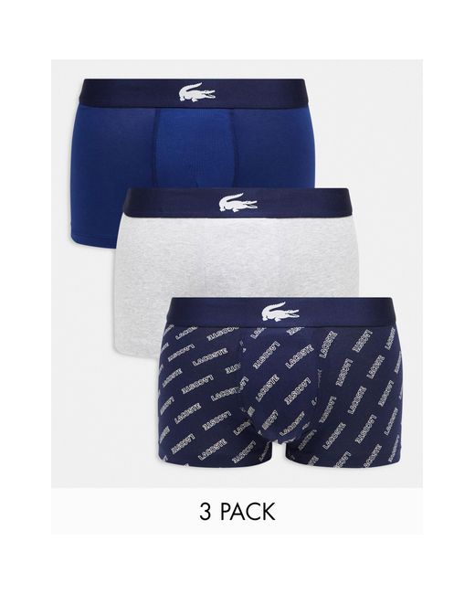 Lacoste Blue 3 Pack Logo Stretch Cotton Trunk for men