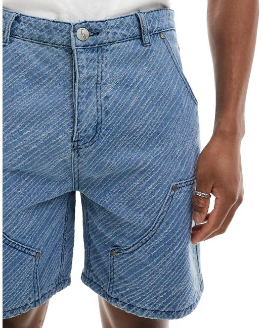 Liquor N Poker Blue Co-ord Oversized Distressed Denim Shorts for men