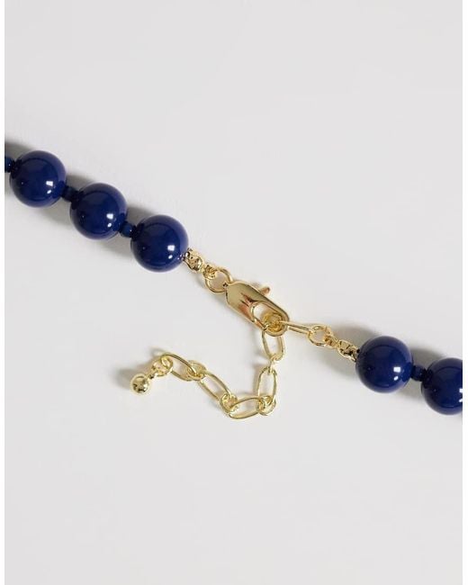 TOPSHOP Blue Marais Beaded Necklace With Pearl Charm