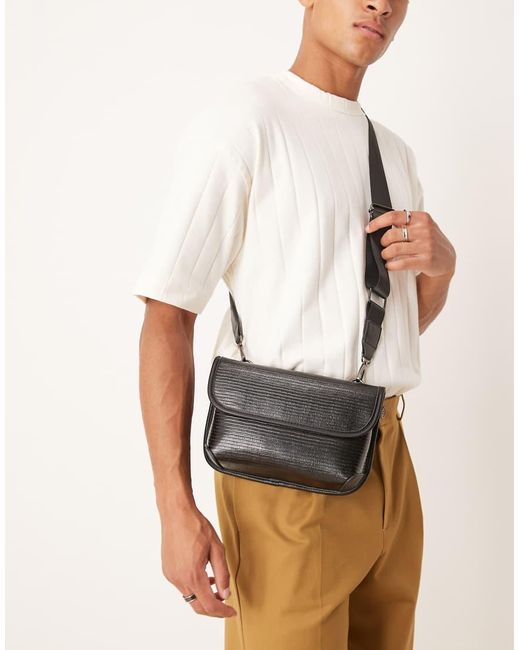 ASOS Crossbody Tas Van Imitatie-Hagedissenleer in het Black voor heren