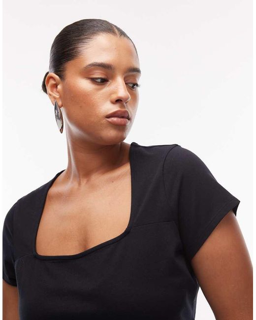 ASOS Blue Asos Design Curve Cotton Square Neck Cap Sleeve Top
