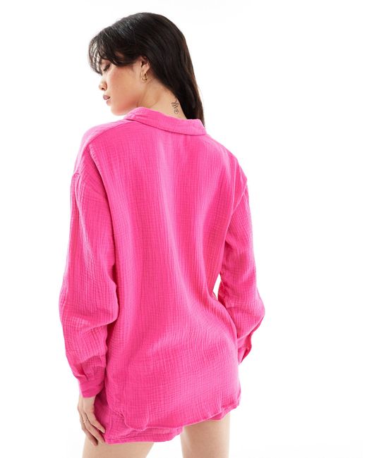 Jdy Pink Cheesecloth Long Sleeve Shirt Co-ord