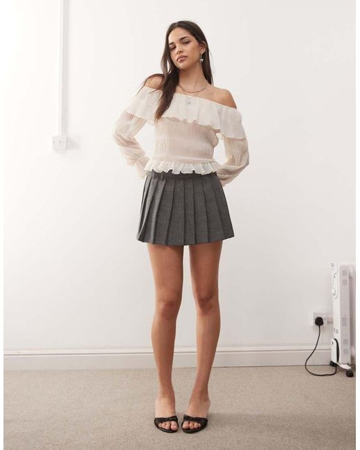 Motel Natural Kalena Ruffle Off-shoulder Long Sleeve Blouse