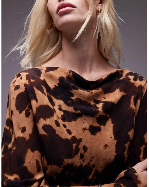 TOPSHOP Maxi Jurk Met Rechte Hals En Tortoise-Print in het Brown