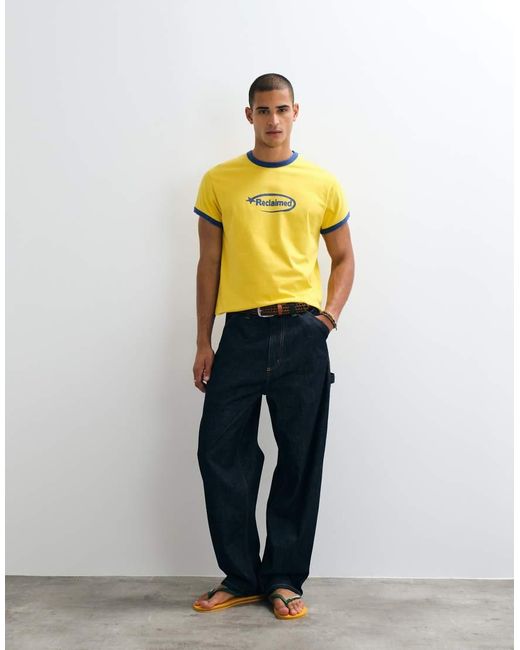 Reclaimed Vintage Yellow Contrast Ringer Slogan T-shirt for men