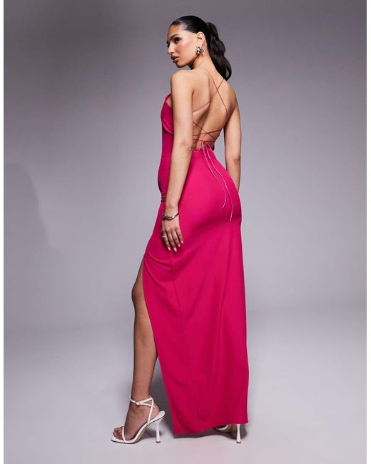 Vesper Pink Strappy Back Maxi Dress With Thigh Split