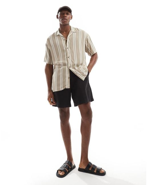 Jack & Jones White Revere Collar Striped Short Sleeve Shirt for men