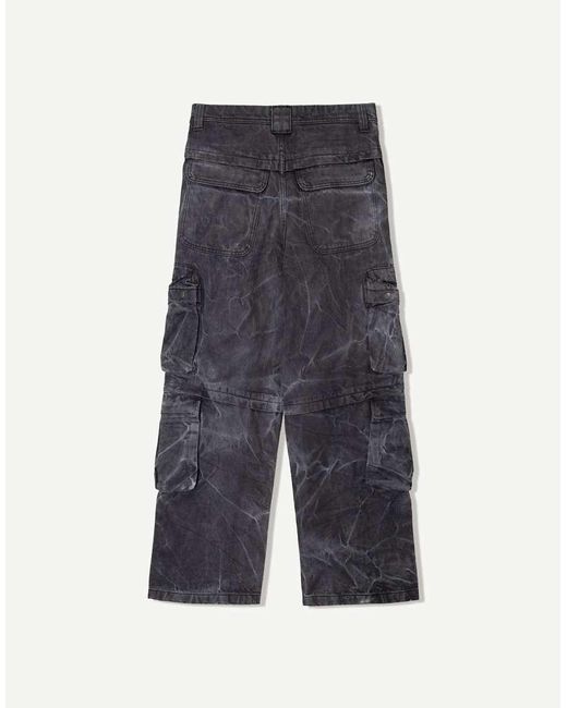 Bershka Baggy Multi-Cargobroek Met Acid-Wash in het Black voor heren