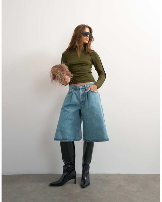 TOPSHOP Green X Cara Seamed Long Sleeve T-shirt