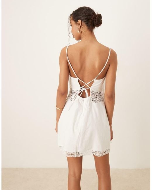 Abercrombie & Fitch Natural Spaghetti Strap Square Neck Lace Trim Mini Dress