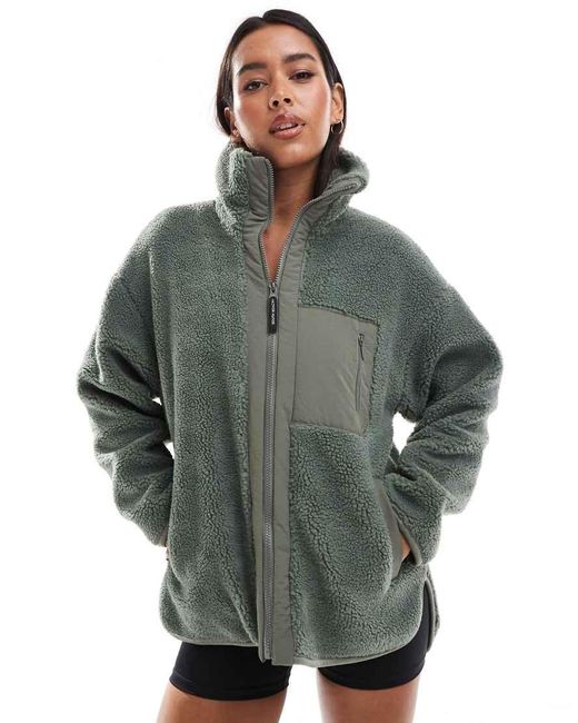 South Beach Green Borg Zip Jacket
