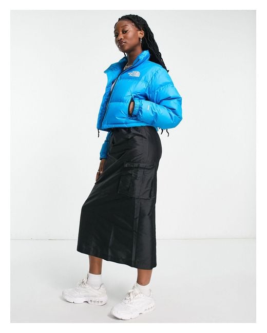 The North Face Nuptse Cropped Down Jacket in Blue | Lyst