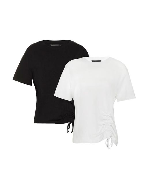 French Connection Black 2 Pack Cotton Ruched Seam Crew Neck Short Sleeve Tops