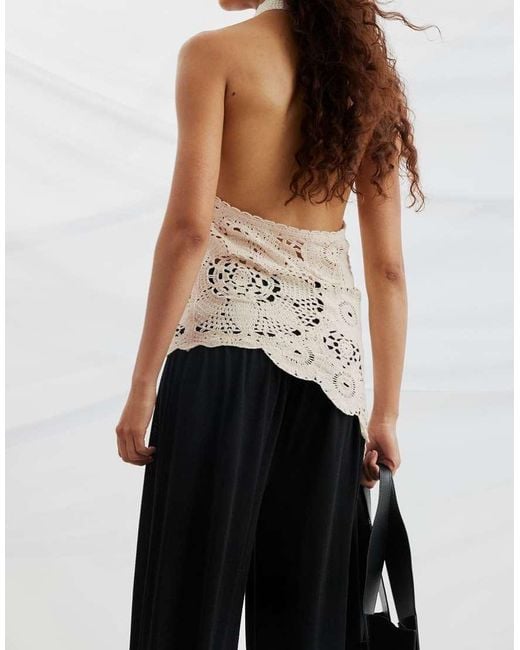 NA-KD White Halterneck Crochet Top
