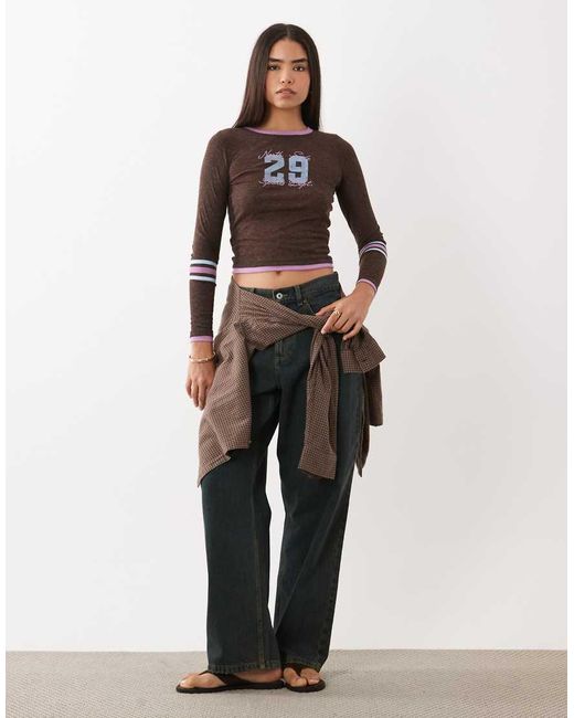 Cotton On Brown Long Sleeve Sporty Graphic Jersey Top