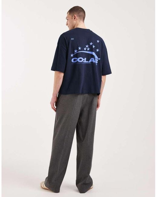ASOS Blue Boxy Oversized T-shirt With Street Text Graphics for men