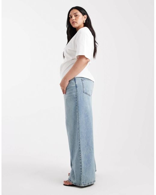 ASOS Blue Asos Design Curve High Waist Wide Leg Jeans