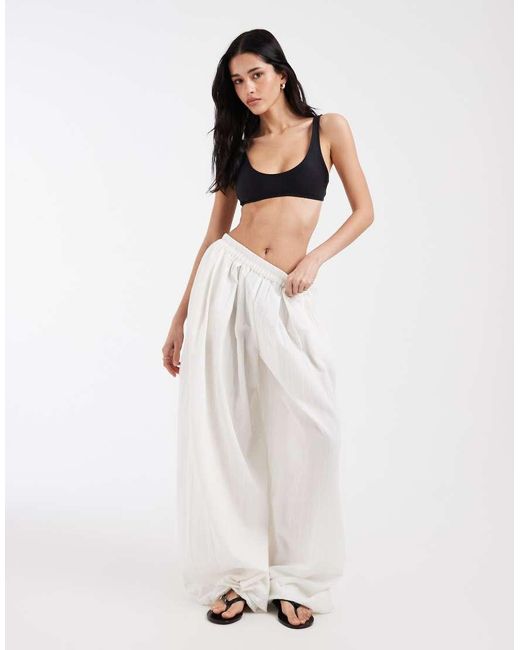 Pieces White Crinkle Cotton Balloon Sleeve Trousers