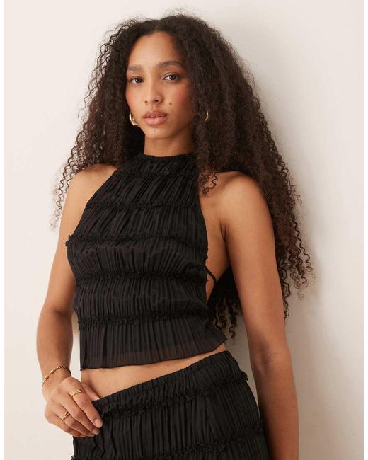 Gina Tricot Brown Co-ord Shirred Halterneck Top