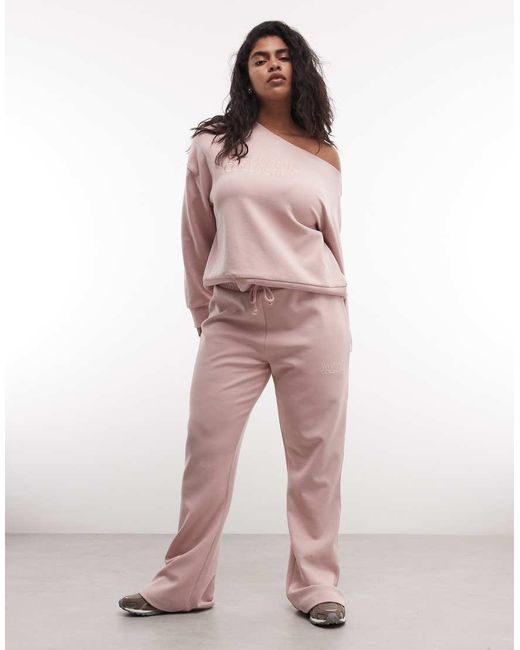 ASOS Pink Weekend Collective Curve Co-Ord Interlock Off Shoulder Sweatshirt