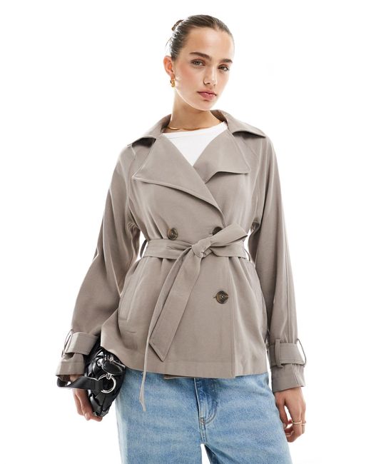 ASOS Gray Short Lightweight Trench With Tie Waist