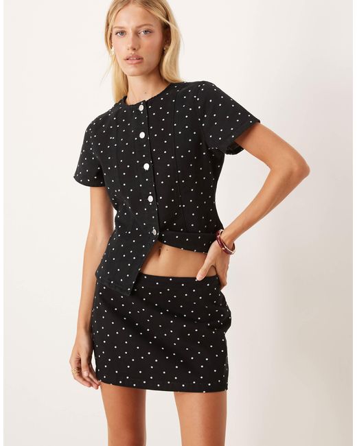 ASOS Black – schlichter mikro-jeansrock mit kleinem punktmuster