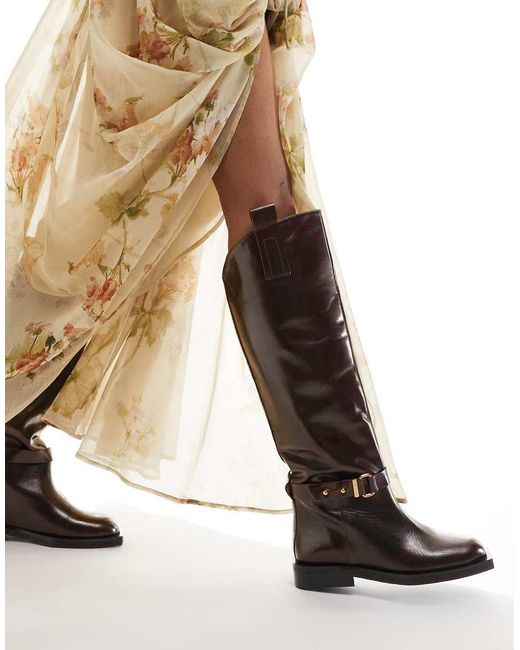 ASOS Natural Asos Edition Premium Leather Over The Knee Riding Boots