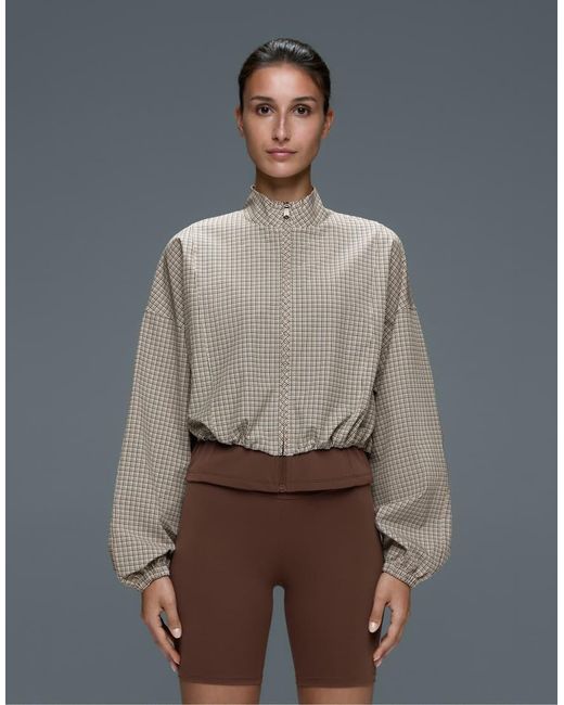 Oysho Gray Check Print Double-Layer Technical Jacket