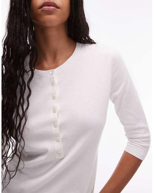ARKET White Rib Knit Henley Top With Long Sleeves