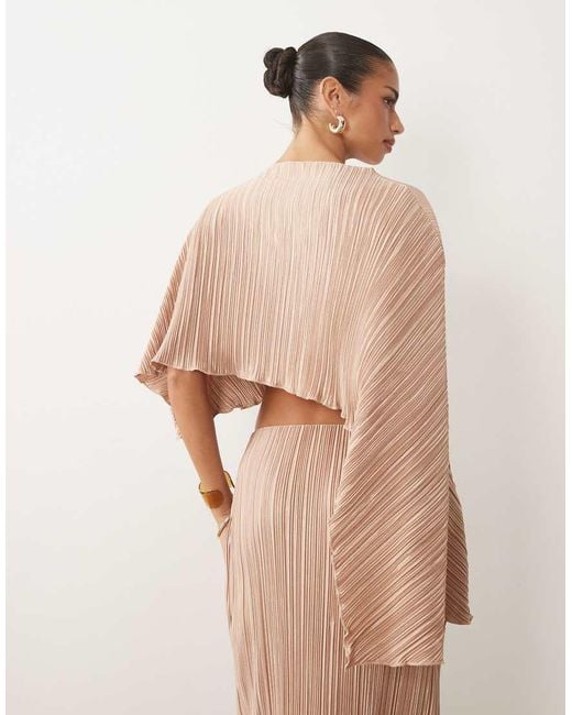 ASOS Natural Plissé One Shoulder Draped Top