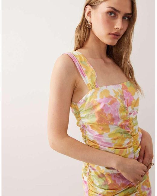 ASOS Yellow Ruched Centre Seam Mini Dress