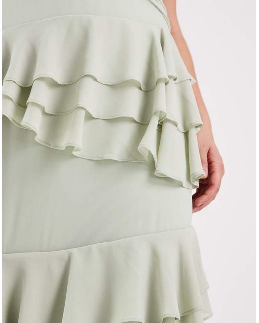 Tfnc Plus Green Bridesmaid Chiffon Wrap Front Maxi Dress With Tiered Ruffles