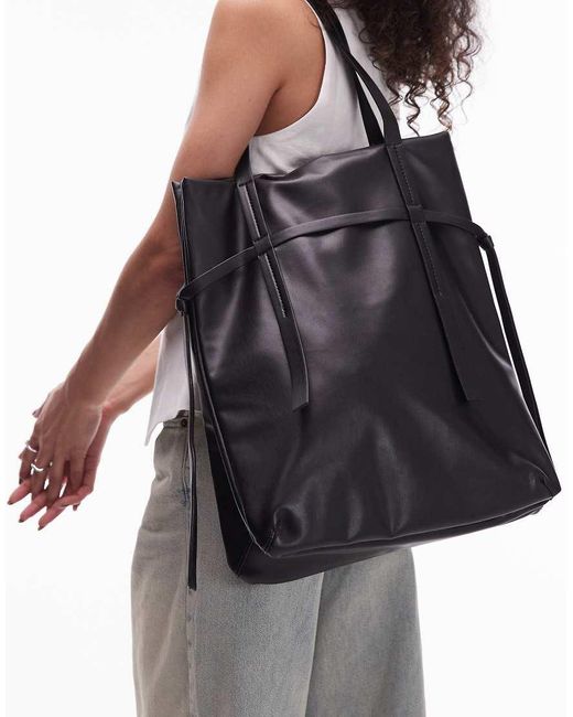 TOPSHOP Tucker Tote Bag With Strap Detail in Black Lyst UK