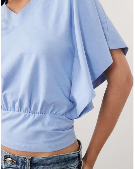 ASOS Blue 'v' Neck Cinch Waist Top