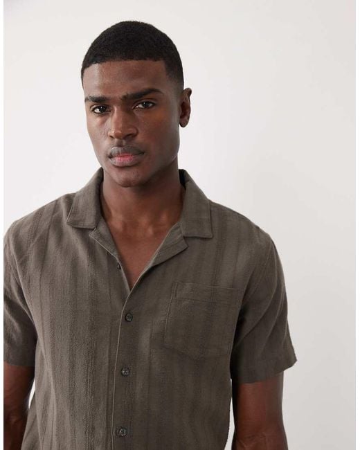 Brave Soul Gray Co-Ord Short Sleeve Shirt With Revere Collar for men