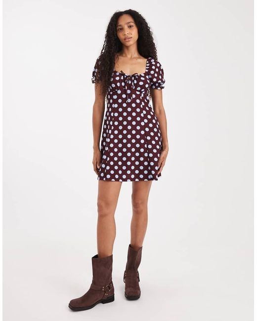 New Look Red Polka Dot Crinkle Milkmaid Mini Dress