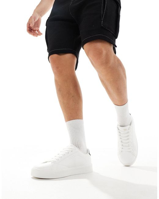 Bershka White Lace Up Trainer With Back Tab for men