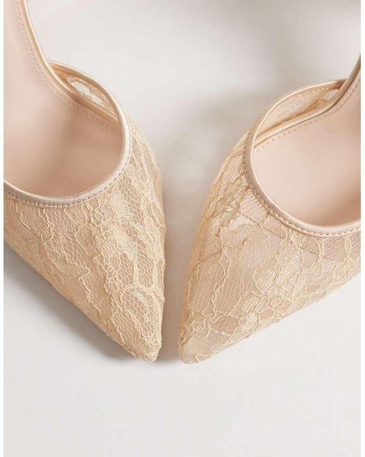 Be Mine Wide Fit Natural Be Mine Bridal Wide Fit Reema Block Heeled Shoes With Bow Detail