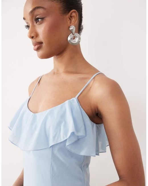 Vero Moda Blue Ruffle Bust Chiffon Midi Cami Dress