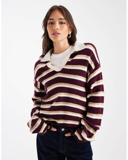 ASOS Women's Red Fluffy Knitted Polo Top - Main Image