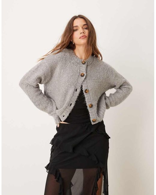Glamorous Gray Chunky Boxy Crop Knit Cardigan